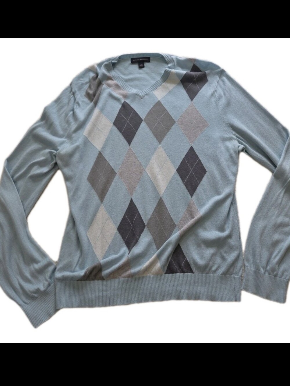Banana Republic Men's Large Blue Argyle Sweater Silk Cotton Linen Thin Knit